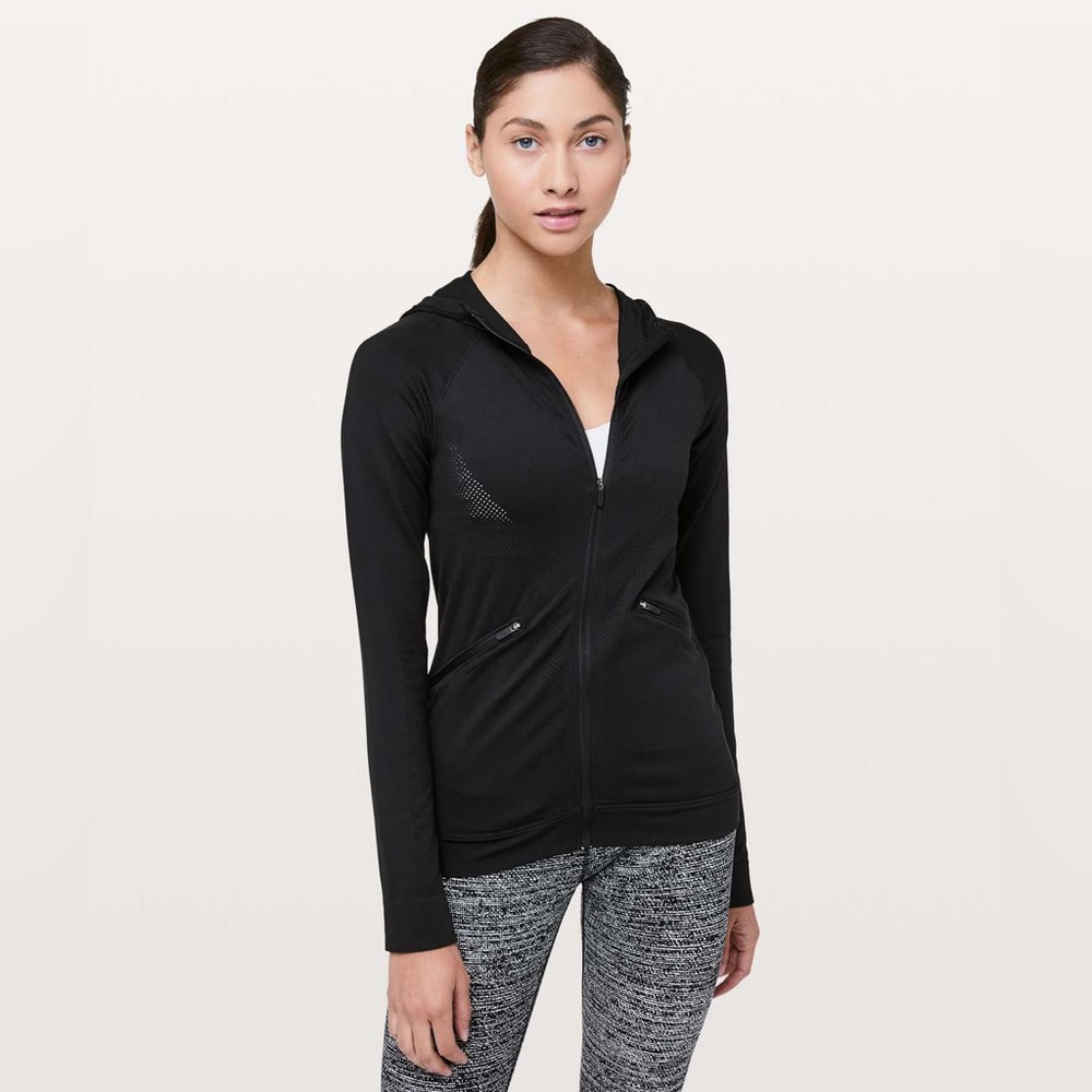 Lululemon Ventilate Full Zip Black Jacket Hoodie Size 12